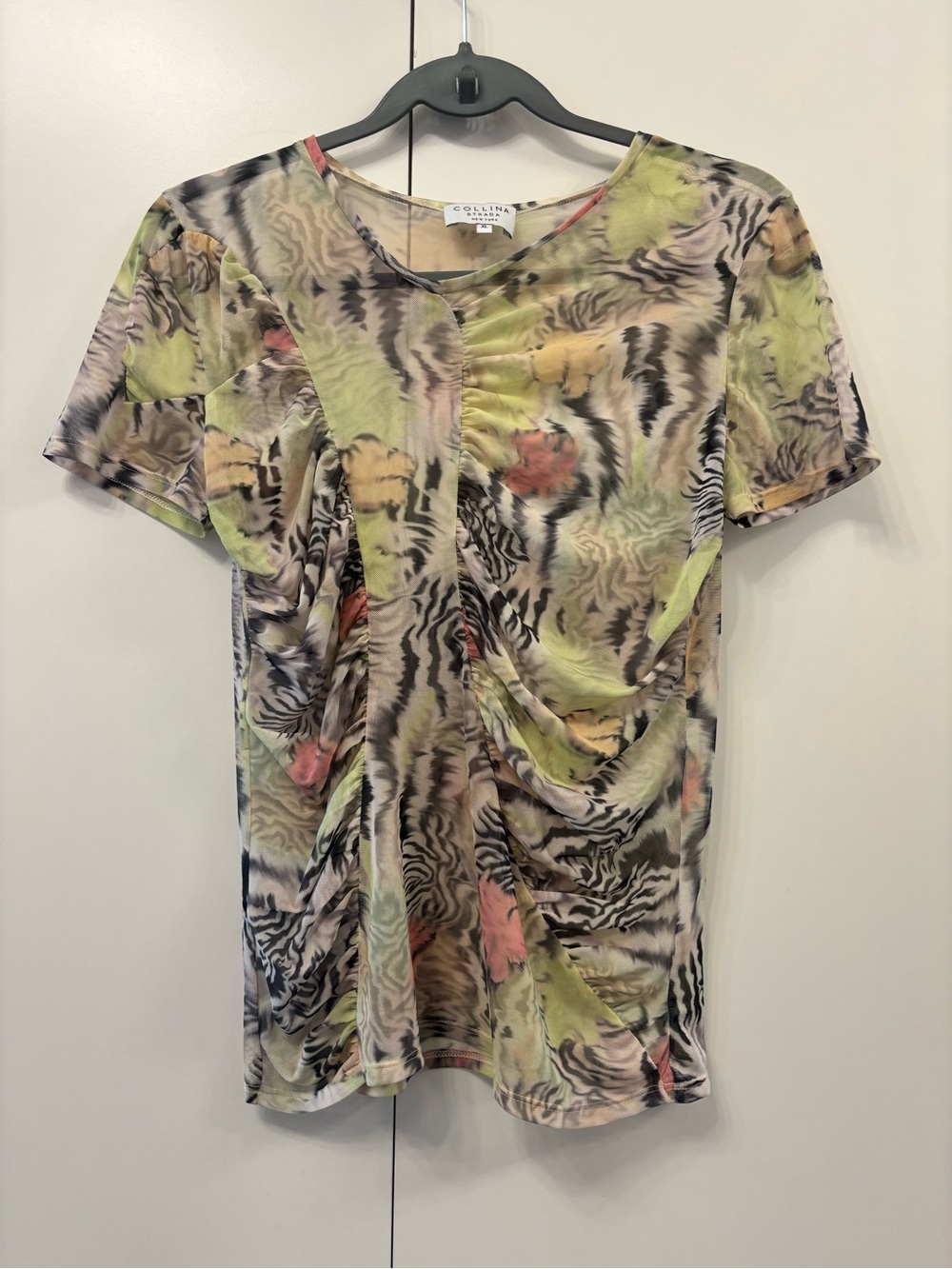 Collina Strada serpentine ss mesh top in zebra floral print XL